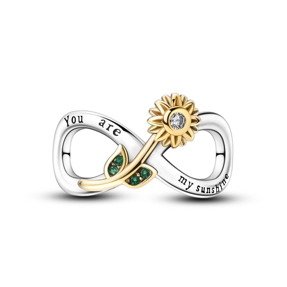 925 Sterling Silver Two-tone Sunflower Infinity Charms Clear Green CZ Beads Fit Bracelet Necklace Women Best Friend Jewelry Gift