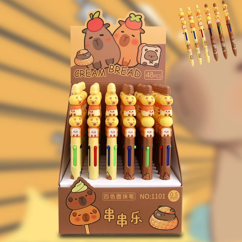 

Capybara 48Pcs Ballpoint Pen Cartoon Set 0.5mm 4 Color Originality Diy Brochette Le Decompression Pen Students Learn Stationery