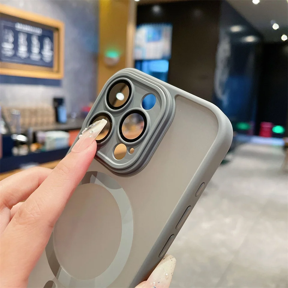 Funda con protección de lente para iPhone 11 12 13 Proa Mx mini 15 16 Plus iPhone 16 15 14, mate translúcida, carga inalámbrica Magsafe 5