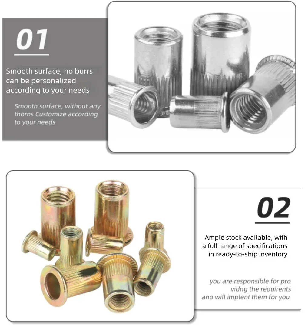 Stainless Steel Color Zinc Plated Pull Rivet Nut Inch-Pound System 1/4-20 5/16-18 3/8-16 Cap for DIY Automotive And Metalworking