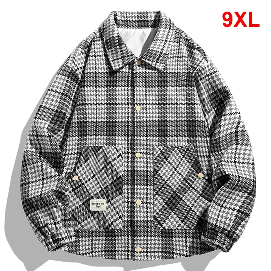 DIANRUO Plaid Jackets Men 9XL Plus Size Cargo Jacket Men Fashion Casual Button Jacket Plaid Coats Male 한국인 후기 많은 옷