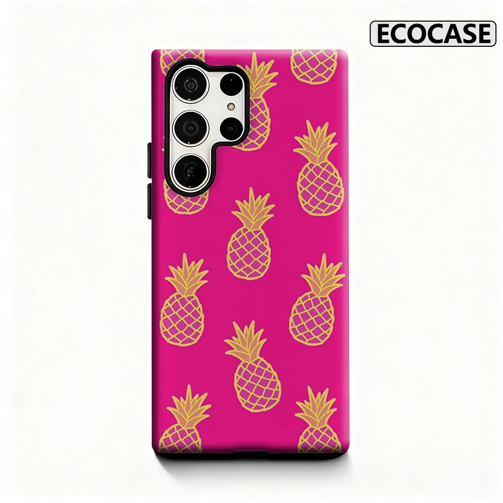 Rosa Ananas-Muster-Handyhülle für Samsung Galaxy S25 Ultra S24 S23 Ultra Plus, glänzende doppellagige Rückseite