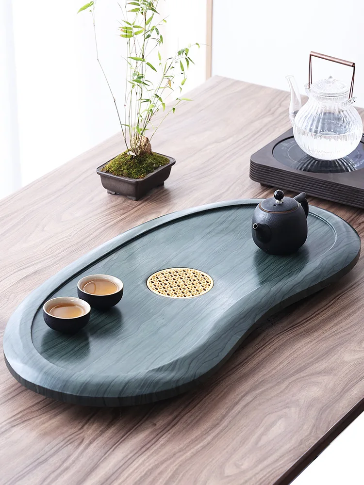 Trays Provide Luxurious Decorative Coffeeware Teaware Natural Black Gold Stone Drainage Tea Tray Stone Table Green Sandalwood