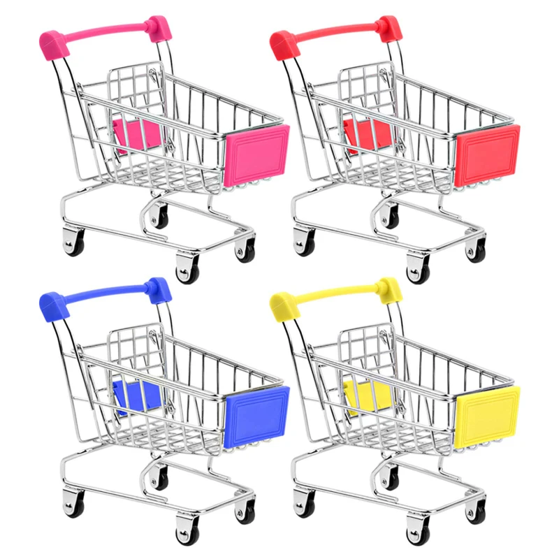 Mini Supermarket Shopping Cart Desktop Model Children's Toy Storage Home Decoration Cart Playhouse Model