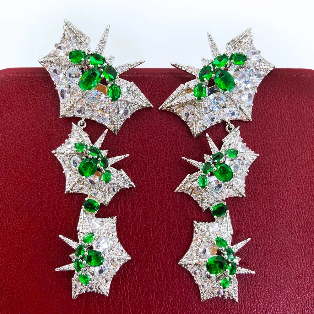 

Missvikki Green CZ Long Pendant Earrings For Women Full Micro CZ Cubic Zircon Famous Luxury Charm Dubai Wedding Bohemia Earrings
