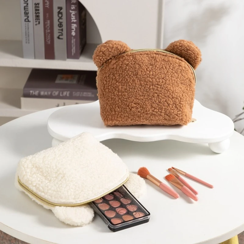 

Portable Shell Makeup Bag for women girl brush lipstick Storage Bag Cute Plush Makeup BagHandheld Bag with Hand Gift Gift