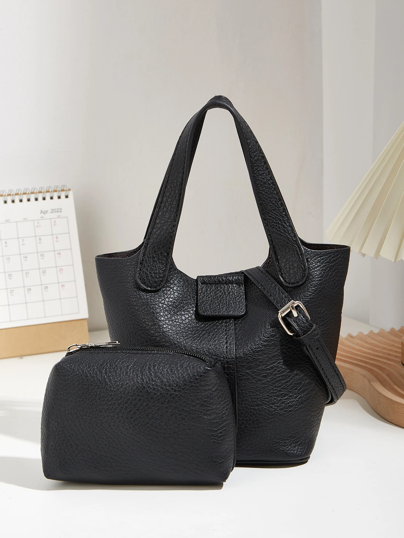 

New-Style 2-Piece Set Solid-Color Retro Fashionable Women's Versatile Handheld Bucket Bag