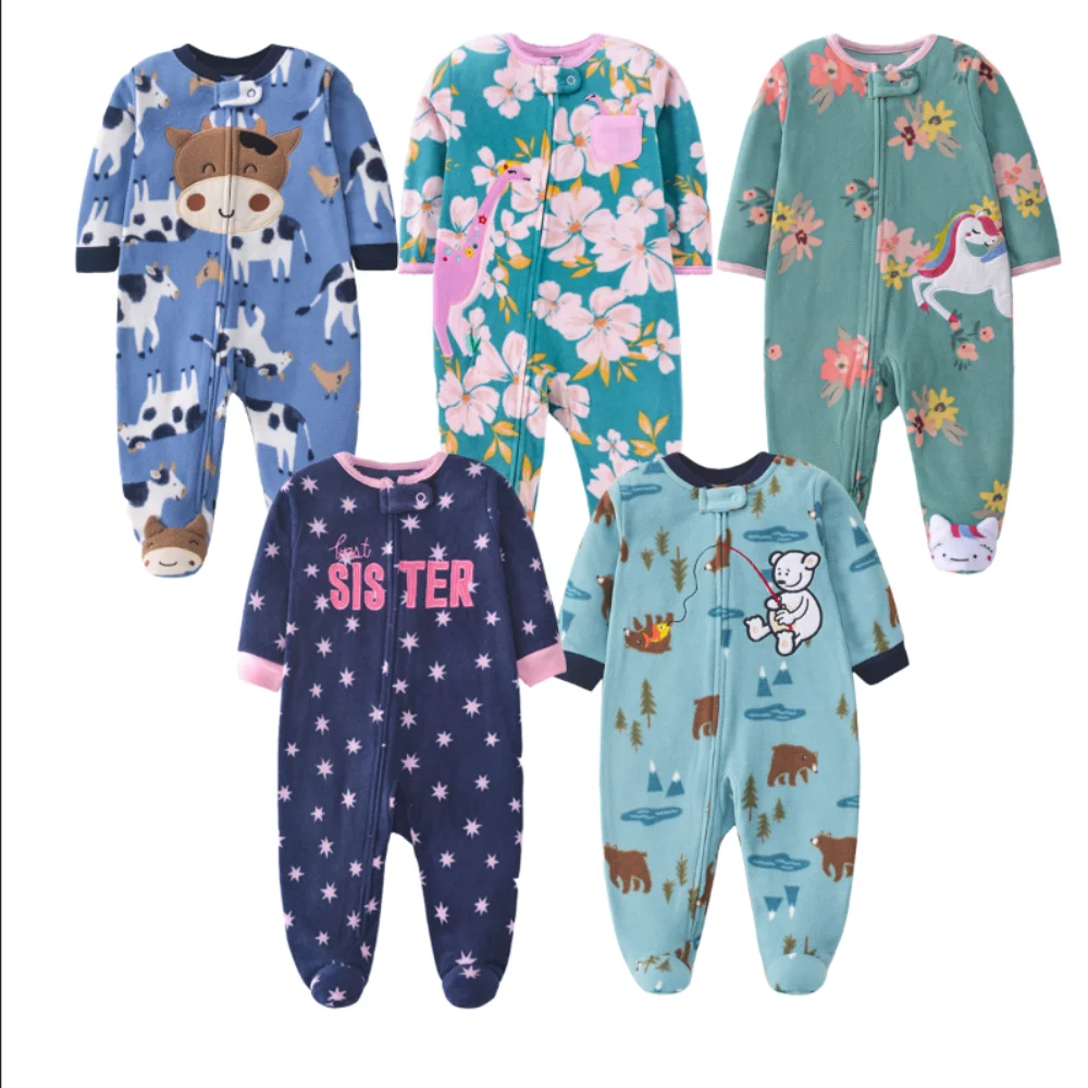 Newborn Baby Girls Boys Romper Spring Autumn Polar Fleece Long Sleeve Jumpsuit Infant Baby One Piece Pajamas Baby Overalls