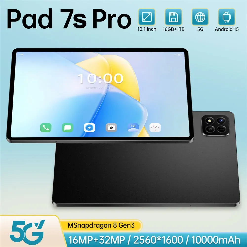 

HOT Pad 7s Pro Tablet 10.1inch Screen 10000mAh Tab Global Version 4G 5G Dual SIM 16GB+1TB Children's Tablets Android 15 Tablets
