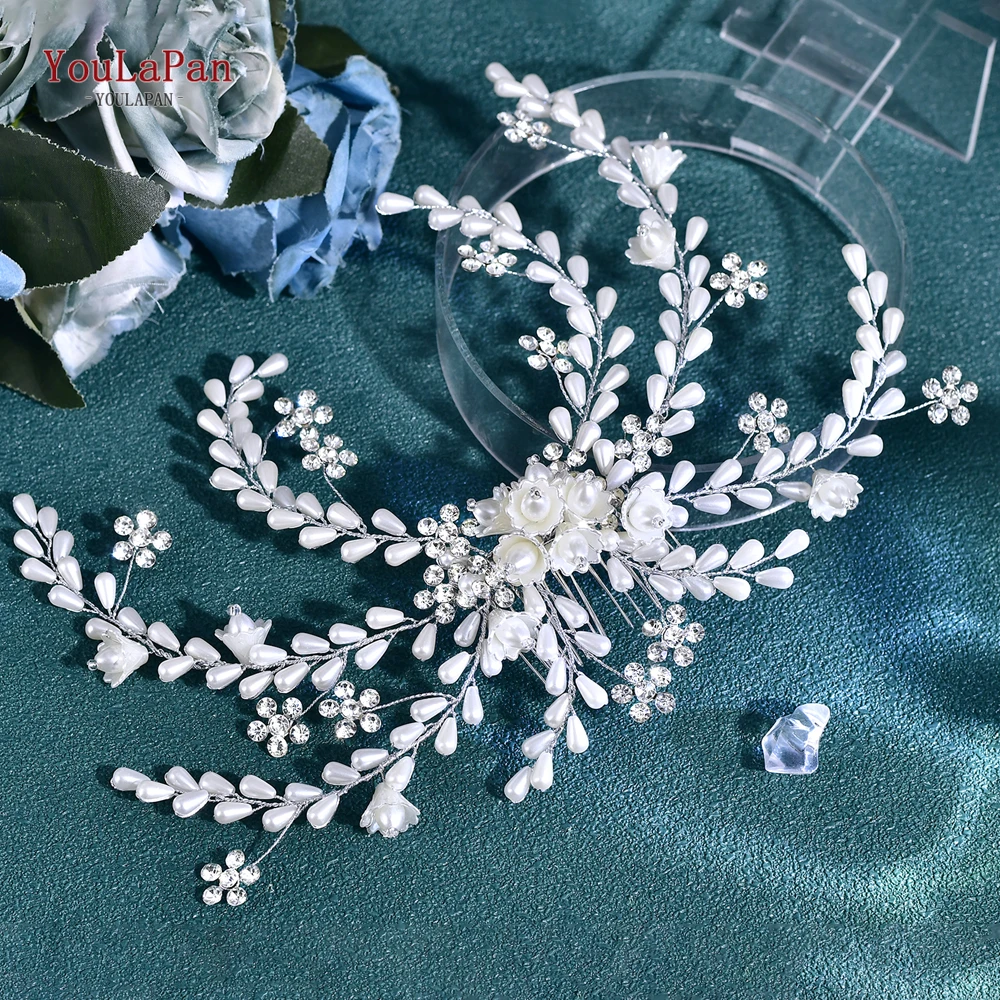 YouLaPan, peineta de lujo con perlas, tocados de boda, diadema de flores con cuentas, accesorios para el cabello fiesta para banquete, banda para el cabello para mujer HP830