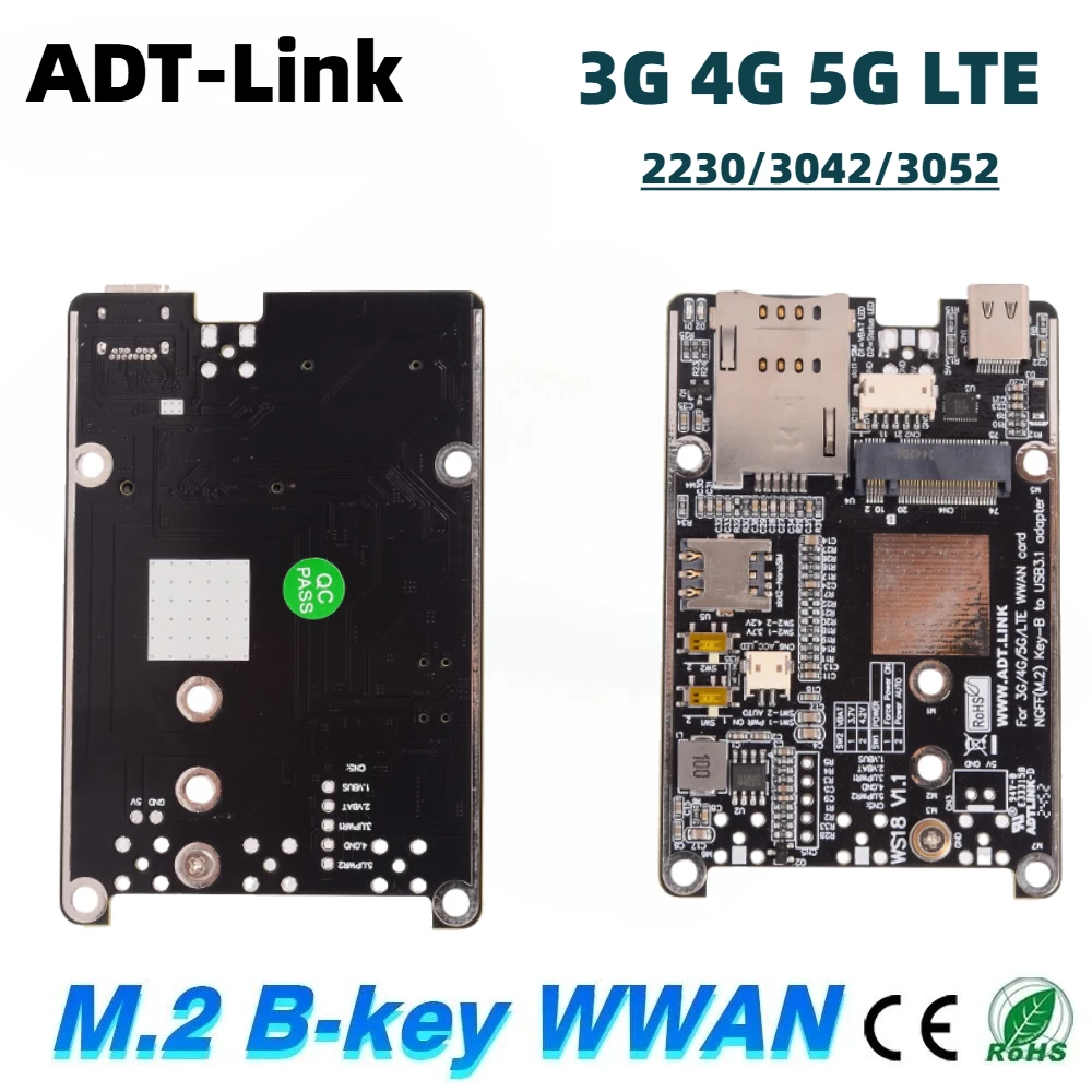 

Модуль ADT-Link M.2 B-key WWAN LTE с разъемом для карт 3G/4G/5G и адаптером USB 3.1 Type-C Gen2x1, поддержка стандартных SIM-карт 2230/3042/3052