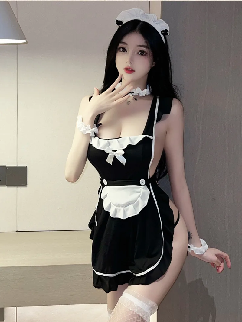 Women Square Collar Fashion Tops Sweet Korean 2023 New Sexy Cute Maid Dress Lace Up Uniform Dress Elegant Sexy Lace I8NC