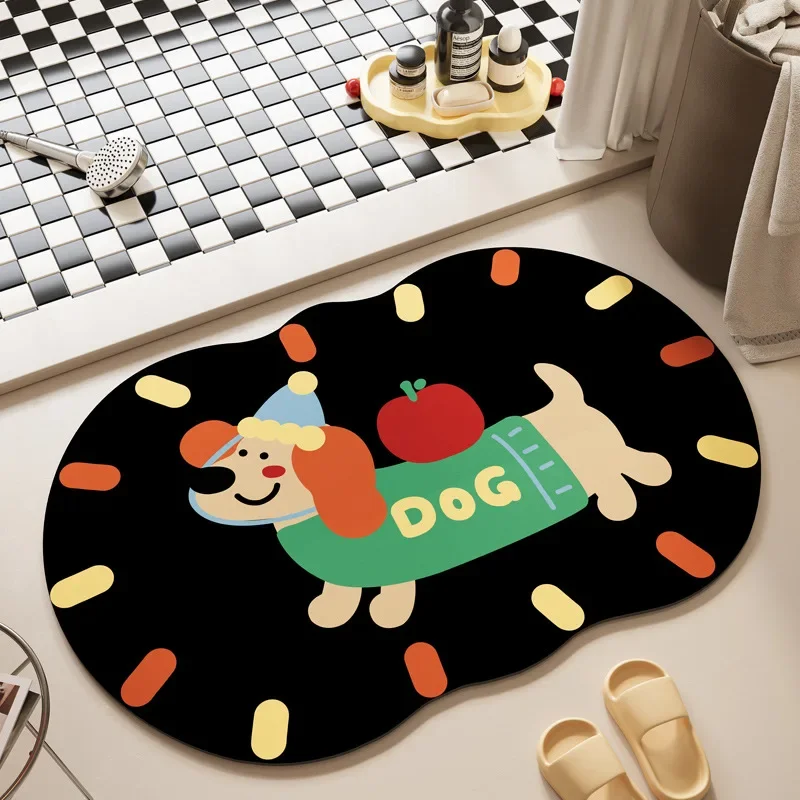 Cartoon Cat and Dog Diatomite Floor Mat Bathroom Shower Non-slip Mat Dirty-resistant Easy To Take Care of Door Mat Home Decor