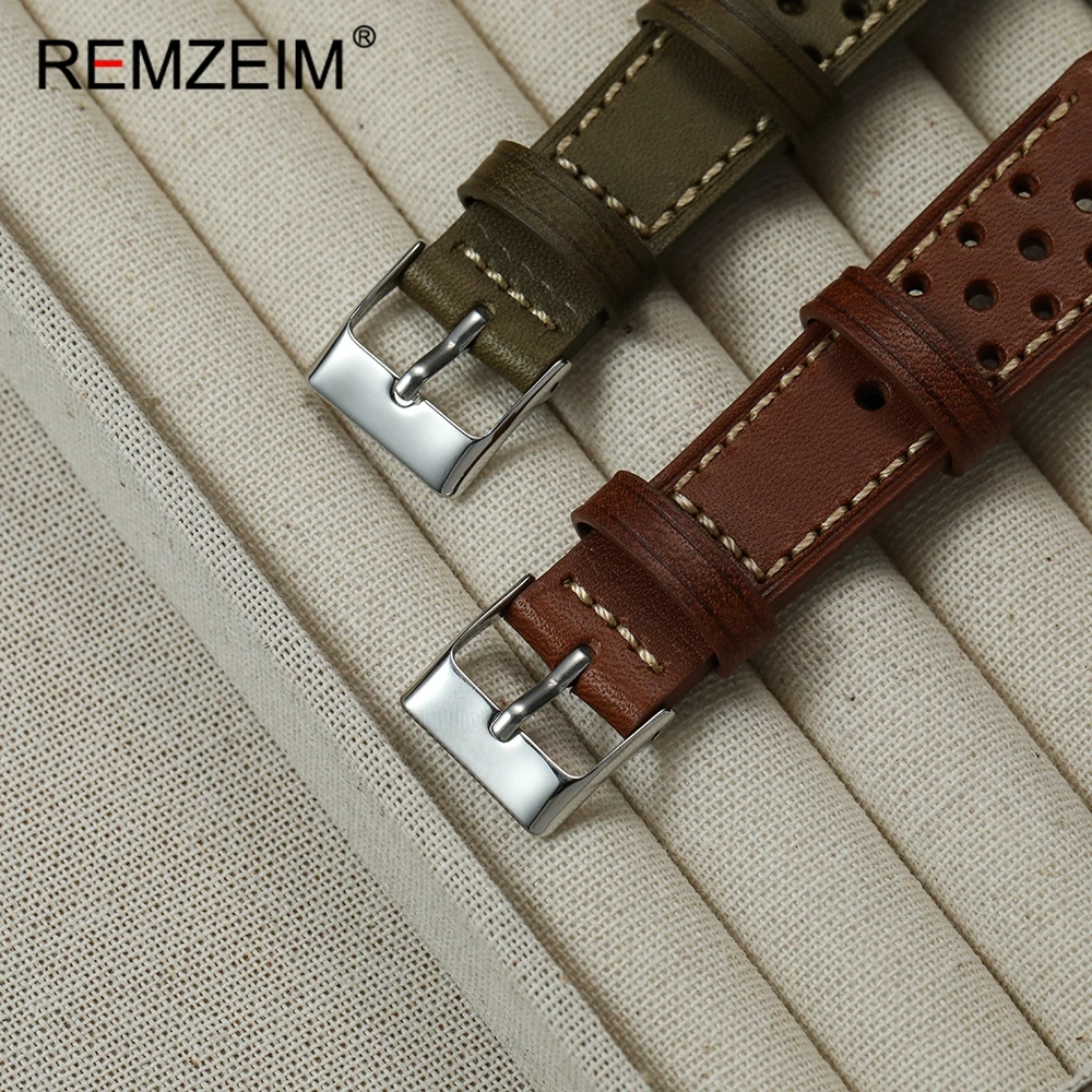 Pulseira de couro artesanal vintage, design respirável, 20mm 22mm, substituição universal, pulseira de relógio de pulso