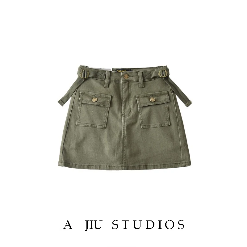 Retro American Military een Workwear Sle Rock Sexy Girl Anti-Light Design A-Line Rock ort Rock Jeansrock