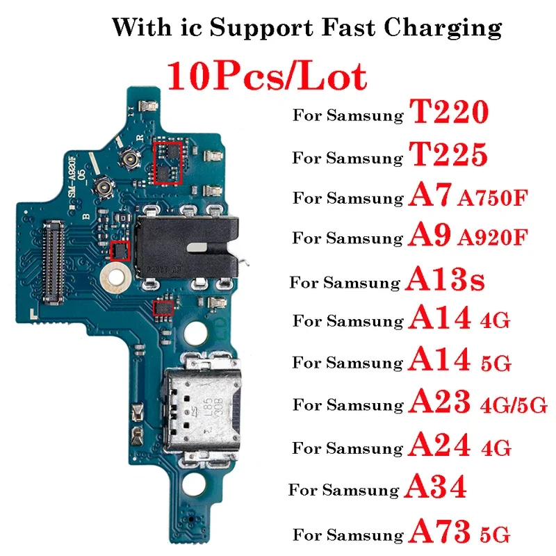 10Pcs Charging Port For Samsung Tab A7 lite A9 A13s A14 A23 A24 A34 A73 T220 T225 A750F A920F USB Doct Connector Charger Cable