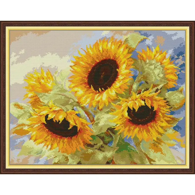 Pittura a olio girasole fiore punto croce Set DMC 14CT Count 11CT tessuto di tela stampato Kit di ricamo ad ago regali per la casa