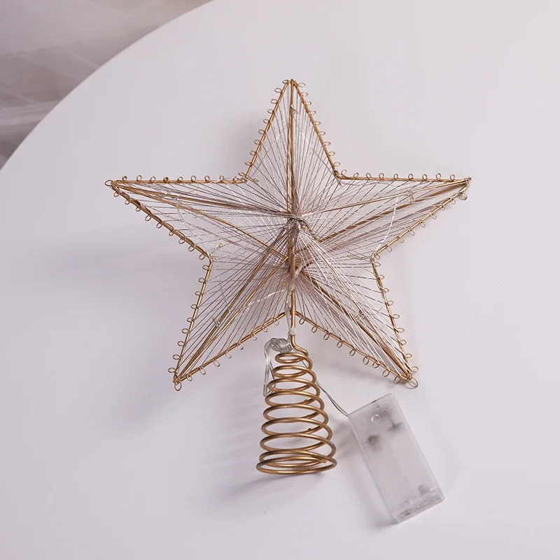 LED Lit Christmas Tree Star Decoration Five-pointed Star Window Display Atmosphere Hollow Iron Art Chandelier Christmas Ornament