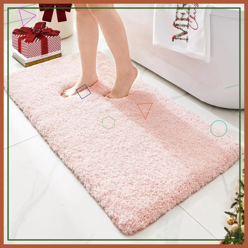 

Extra Thick Soft Pink Bathroom Rug 48x24 Non-Slip Absorbent Microfiber Plush Mat for Family Safety