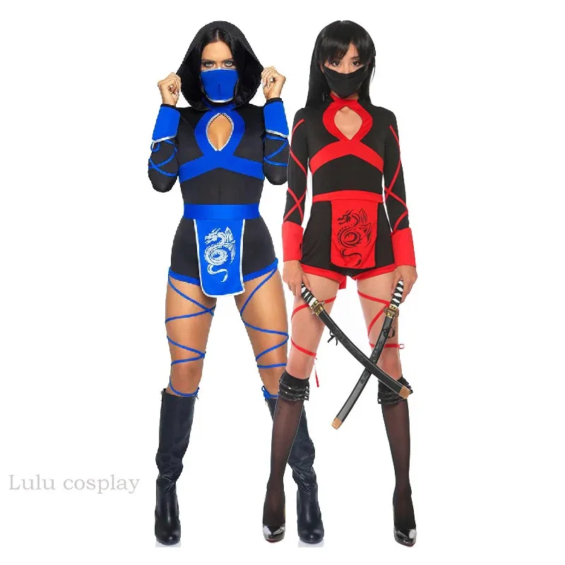 Damski Seksowny Strój Cosplay Smoka Ninja Wojownika Body Halloween Przebranie Japoński Wojownik Ninja Samuraj Kendo Sukienka