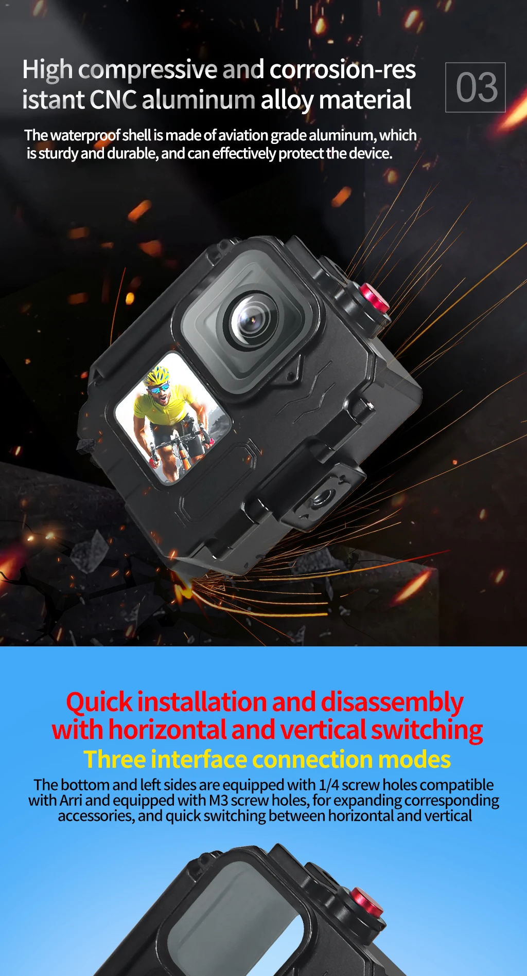 Metallgehäuse mit IP68-Wasserdichtigkeit für GoPro 13 12 11 10 Actionkamera, 80M Tauchgehäuse, Schnellmontage, Unterwasser-Schutzrahmen – Detail 6