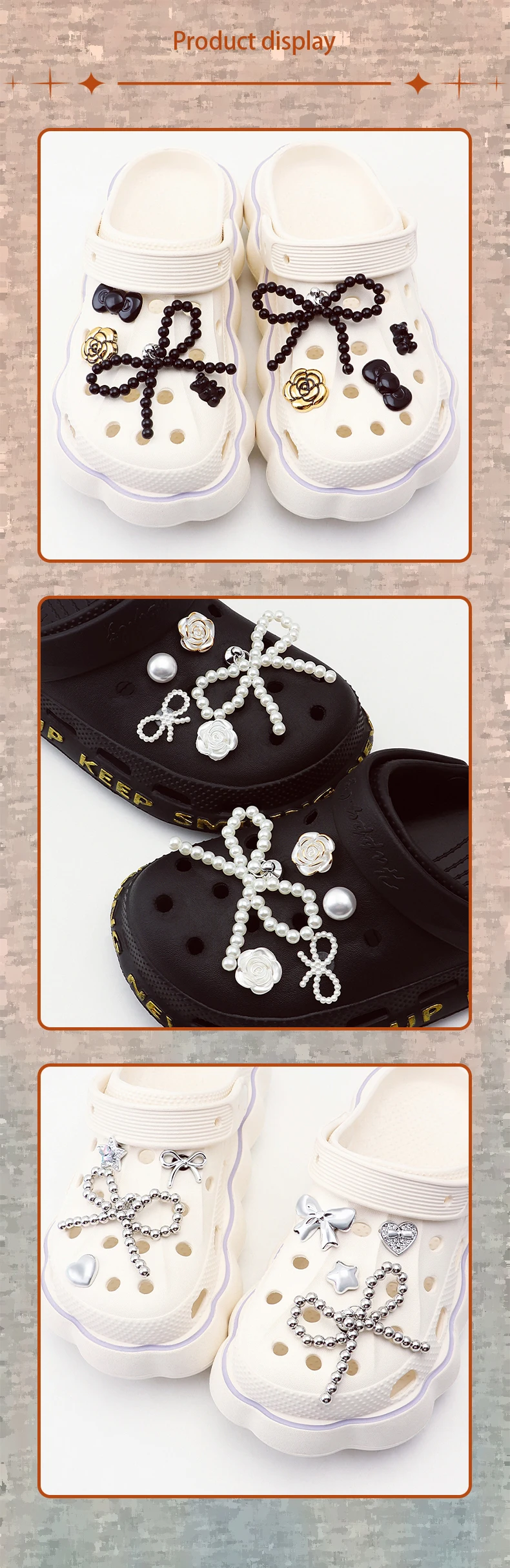 Neues Set Perlenblumen-Schuhdekorationen Modische Perlen-Schleifen-Schuhcharms DIY Abnehmbare Schnallen-Schuhzubehör – Detail 5