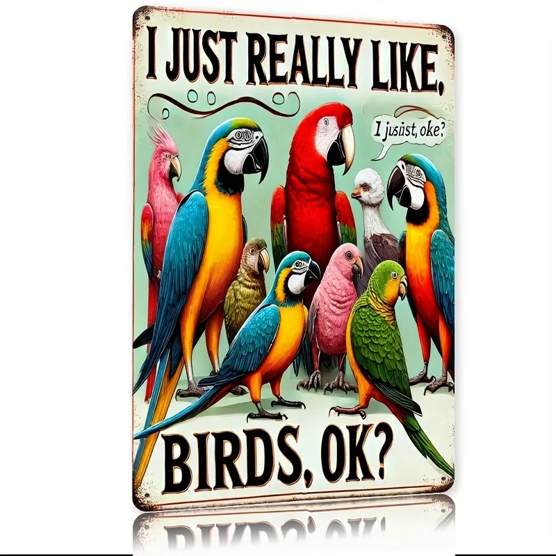 Room Decor 1pc Retro Style Tin Logo - Iron, I Really Like Birds, Charming Parrot Design, Rustic Metal - Ideal for Home, Bar, Caf