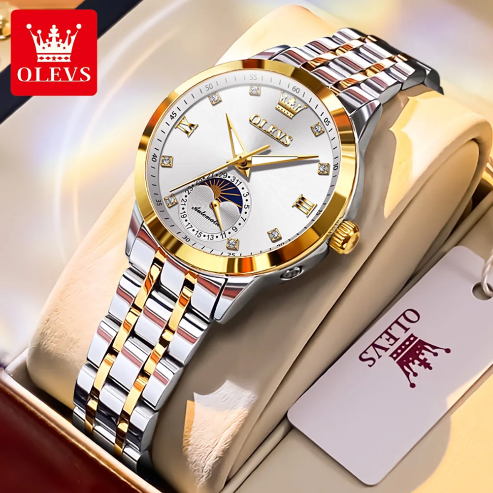 OLEVS 7041 Elegance Moon Phase Women's Mechanical Watch Luminous Waterproof Luxury Top Original Automatic Watch for Women