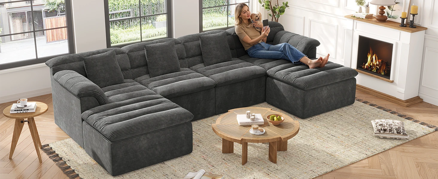 modular sectional sofa couch L-shaped comfy sofa cloud sectional couch modern corduroy sofa
