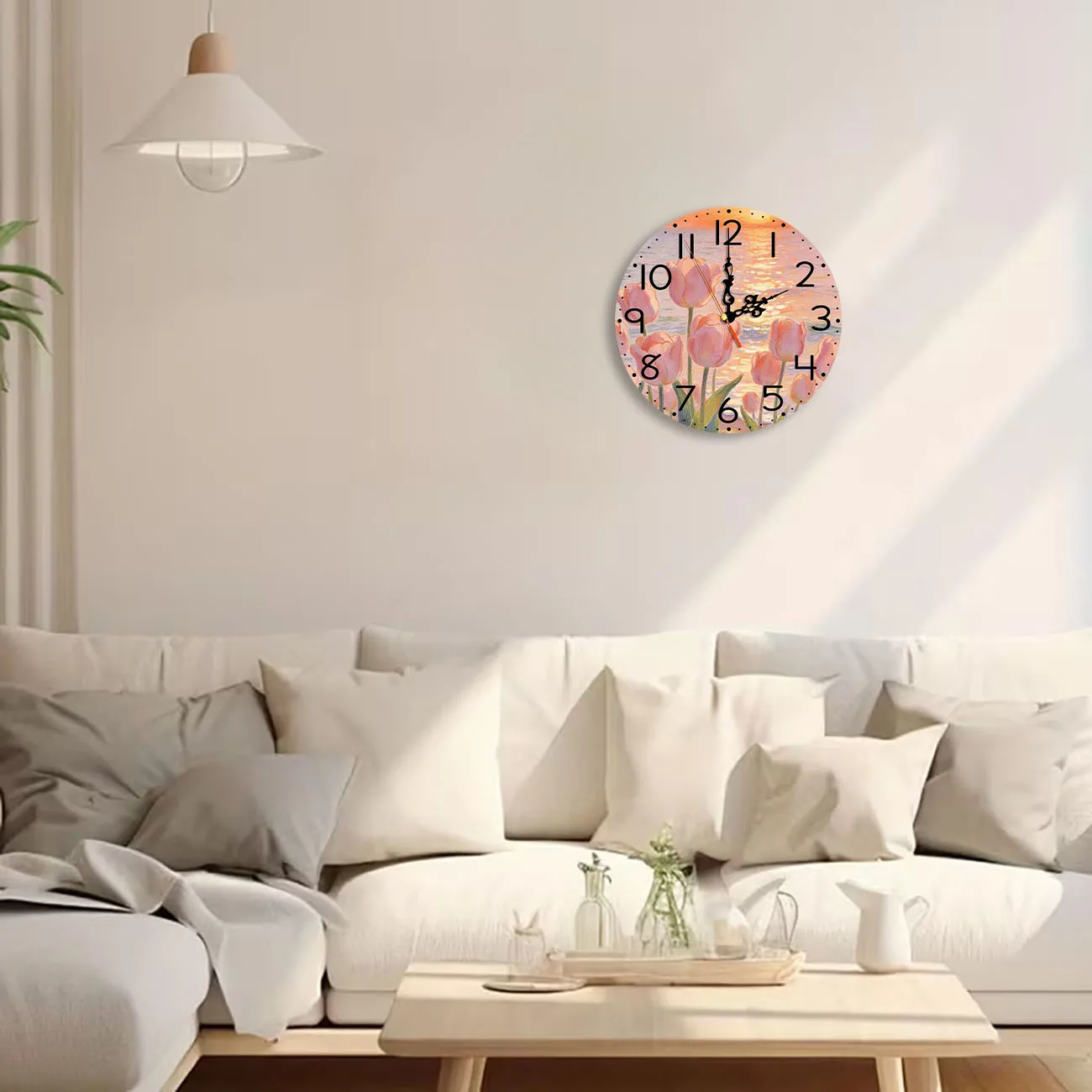 Silent Wooden Round Wall Clock, Non-Ticking Decor Wall Watch for Home Bedroom Living Room, AA Battery Not Included