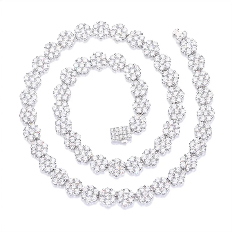 

Хип-хоп 5A+ CZ Stone Bling Iced Out Plum Blossom Flower Link Chain Chokers Ожерелье Мужчины Женщины Рэпер Ювелирные Изделия Золото Серебро Цвет