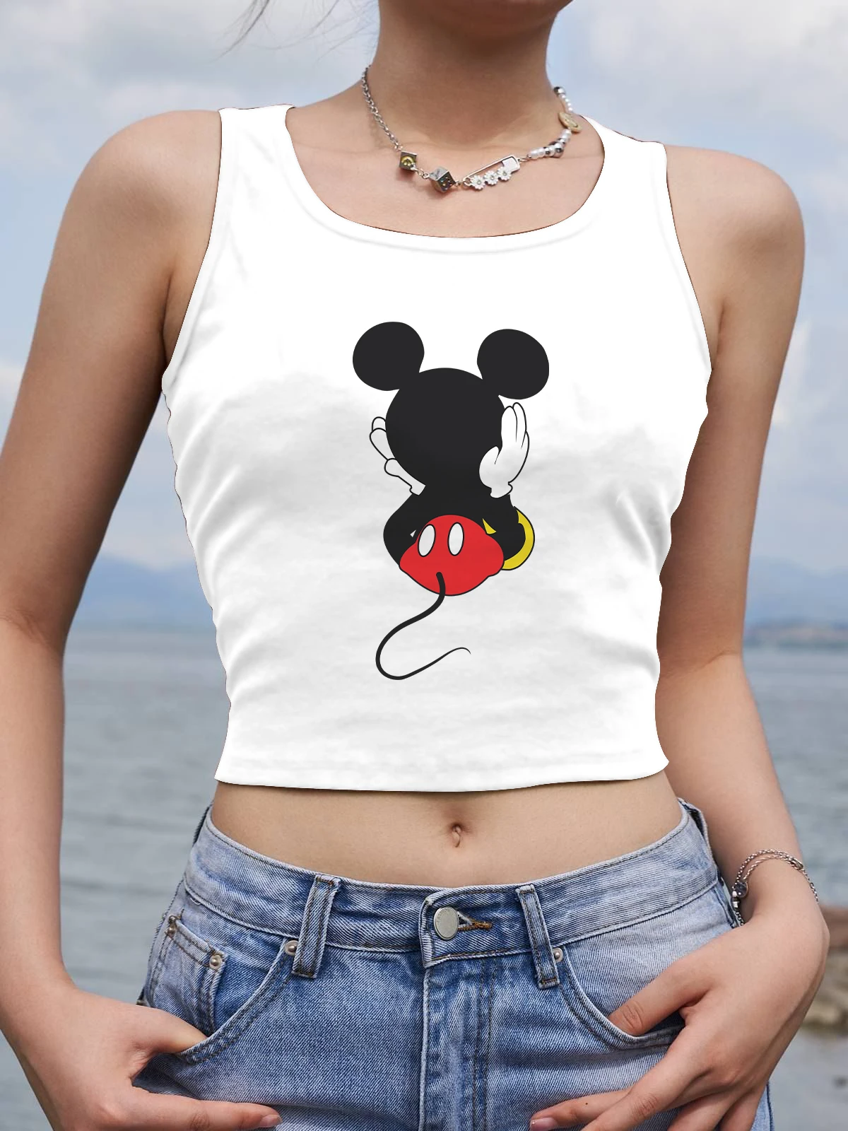 Tank Top Sleeveless Woman Clothes Sexy Corset Yoga Fitness Crop Tops for Women Fashion Minnie Mouse Y2k Mickey Women's T-shirt