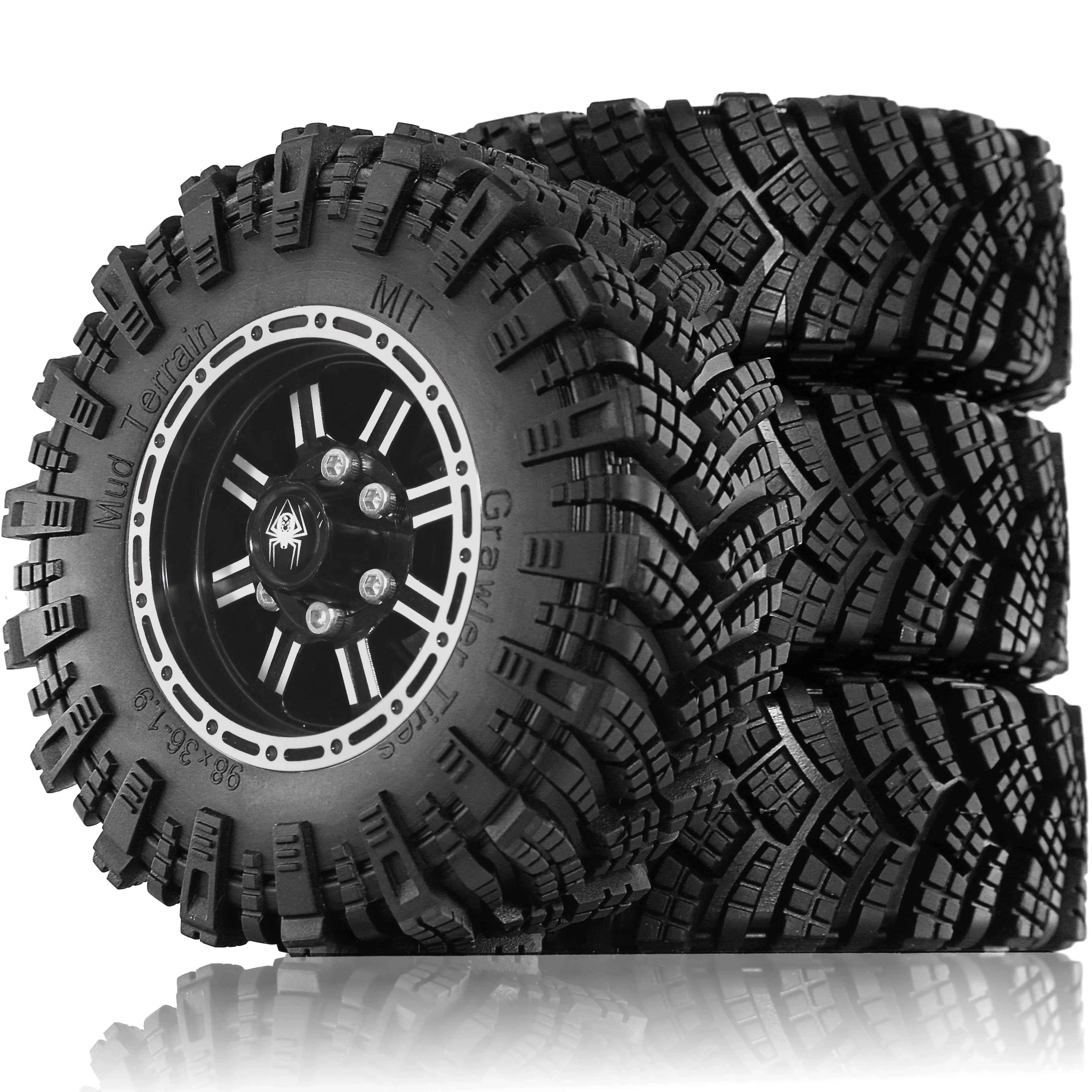 

98mm 1.9" Metal Beadlock Wheel Rim Rubber Tire Set for 1/10 RC Crawler Traxxas TRX4 RC4WD D90 D110 Axial SCX10 MST