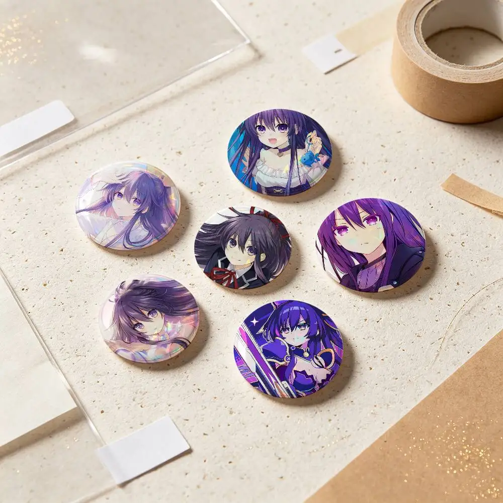 Tohka Yatogami Anime Figure Badges Button Round Creative Pin Brooch Badge Bag Decor Accessories Fans Collect Friends Gifts