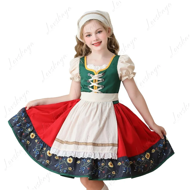 

Bavarian Children's Clothing, European Countryside Girl Farm, Germany Munich Beer Festival, Dirndl Dress