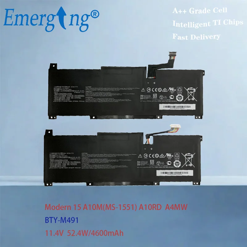 

Аккумулятор для ноутбука Emerging BTY-M491 для MSI Modern 15 A10M-014,A10RAS-258 A10RB-041TW A10RD A11M A11SB-059 A4MW Prestige14 52.4WH