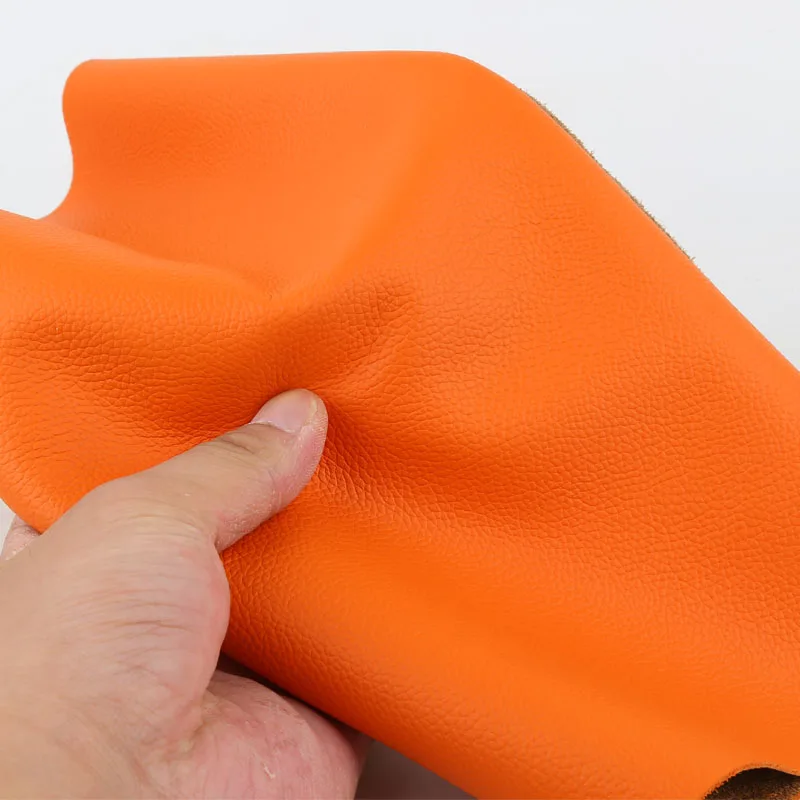 First-layer cowhide leather, orange-yellow genuine leather, 1.3mm thick, orange litchi pattern sofa soft cover, car seat cover view 3