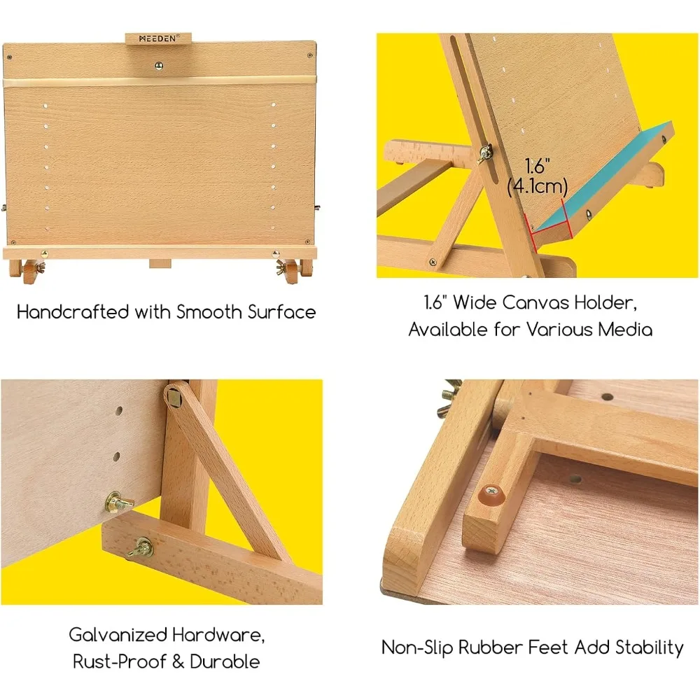 Large Adjustable Drawing Board Easel, Solid Beech Wood Tabletop H-Frame for Artists & Painters