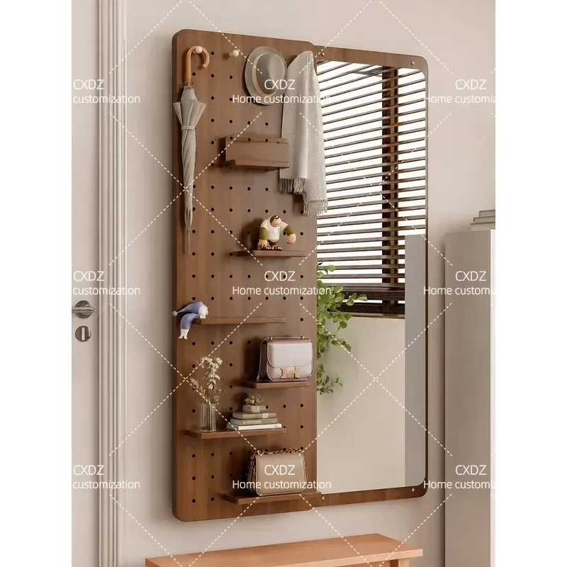 Full Body Mirror with Hidden Coat Rack Push Pull Design Wall Mounted Entryway Fitting Mirror Space Saving Household Dressing
