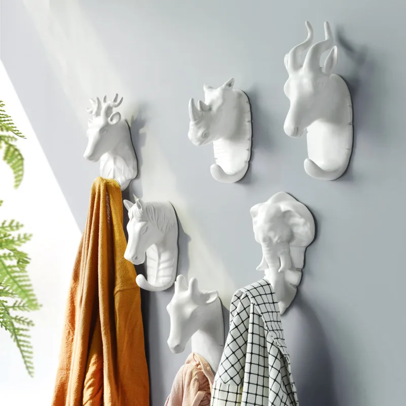 Ceramic Creative Animal Hooks European Marble Pattern Hook bathroom accessories Wall Hook Decorative Key Holder Room Home Decor