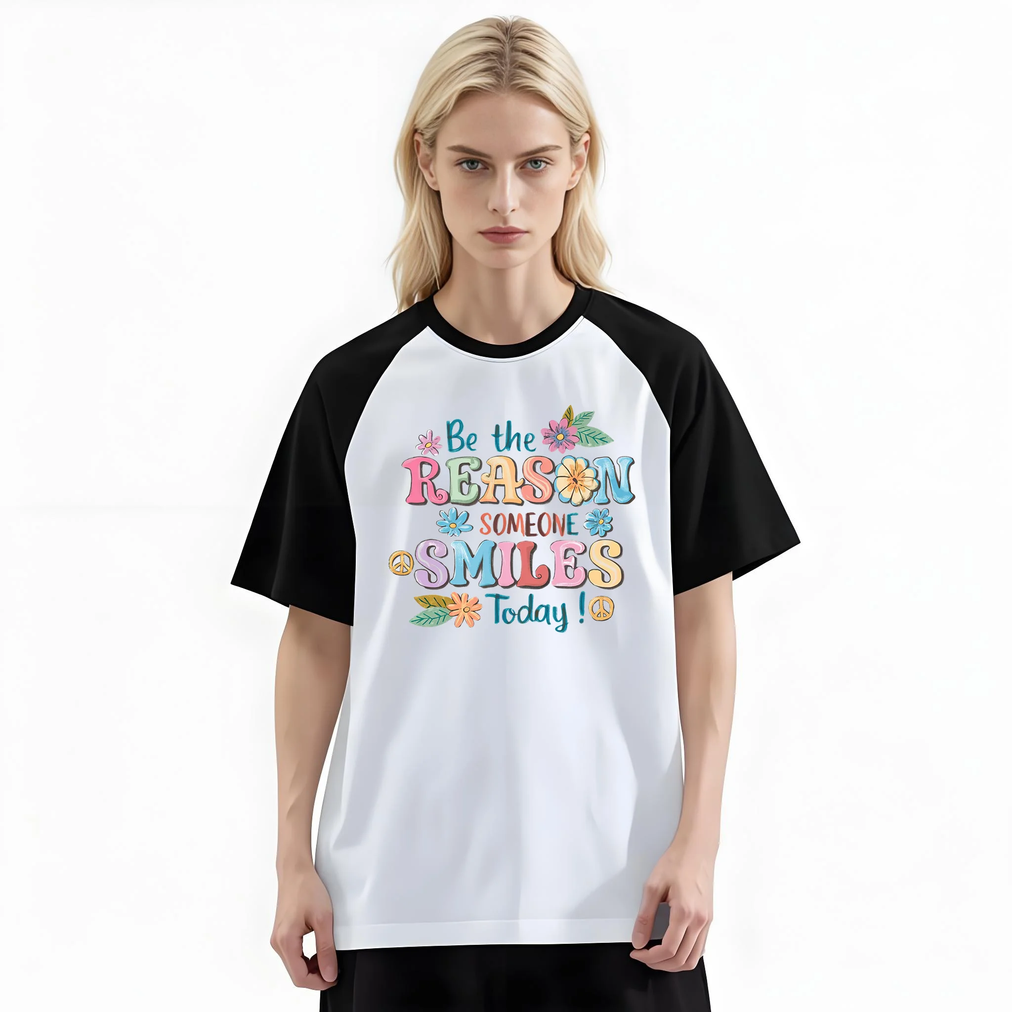 Women'S Fashion Raglan Sleeve T-Shirt, Be The Reason Someone Smiles Today Floral Printed, Summer Casual Comfortable Tee, Women'S Everyday Short-Sleeve Top