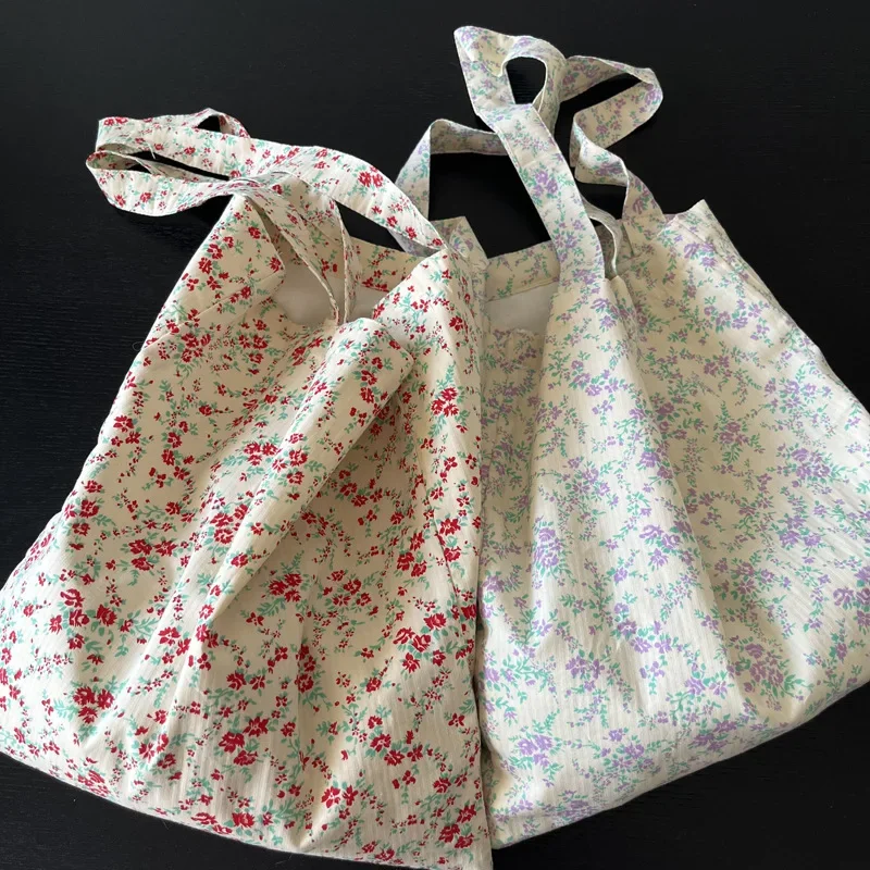 

Portable Ladies Flower Shopping Bag Retro Floral Women's Thin Cotton Shoulder Bags College Girls Class Book Tote Purse Handbags