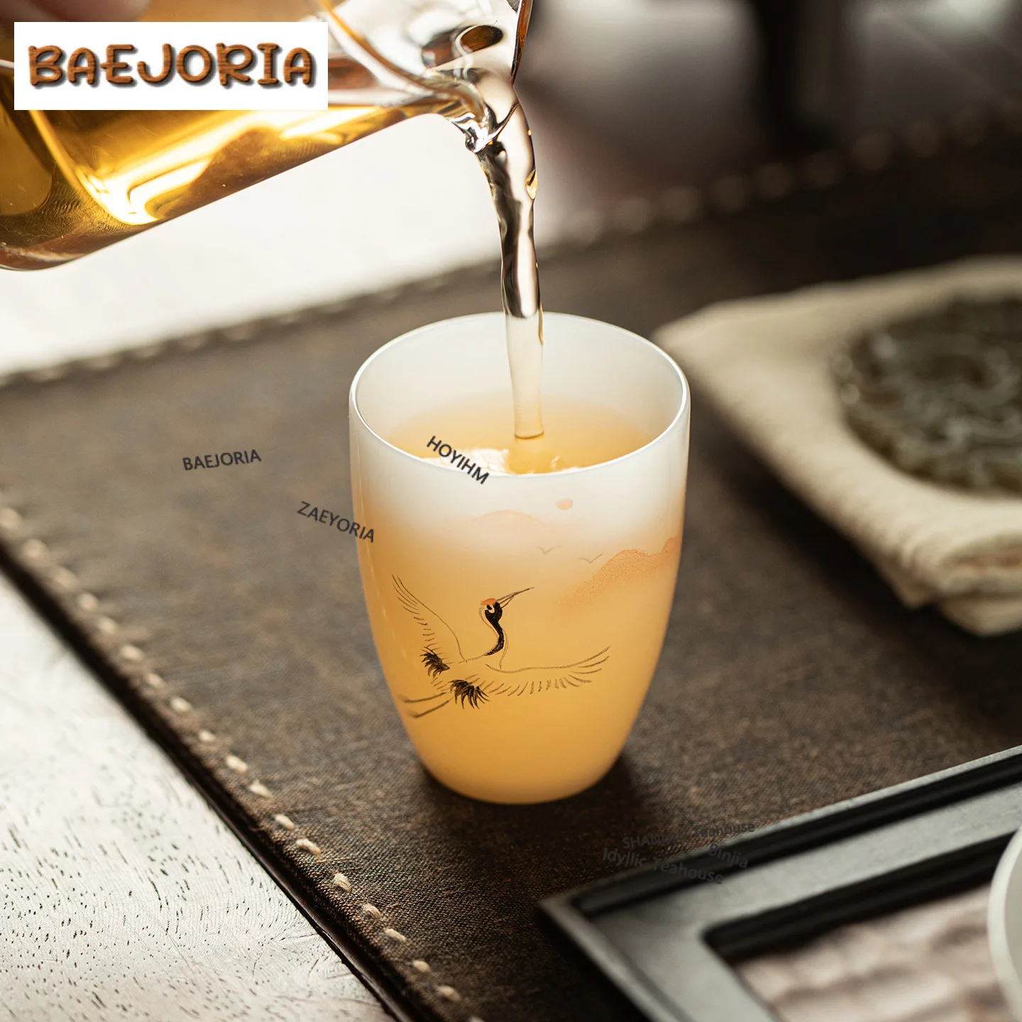 50ml White Jade Clay Crane Teacup Japanese Tea Bowl Tea Pair Tea-tasting Fragrance Cup Chazhan Master Cups Drinkware Decoration