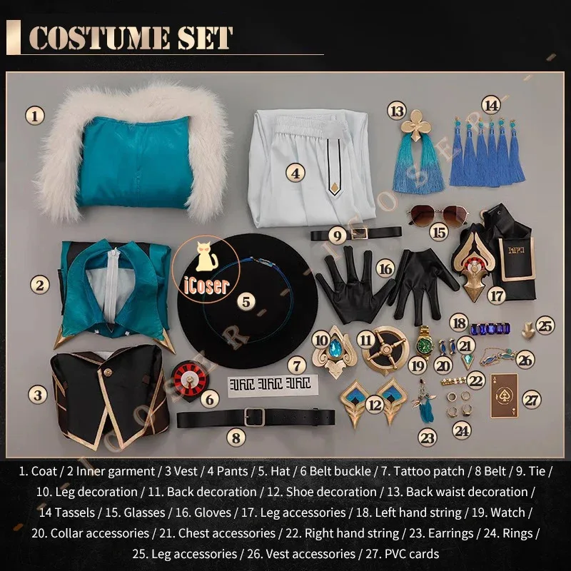 Honkai Star Rail Avventurina Costume Cosplay Parrucca Uniforme Cappello Occhiali da sole Anelli Orologio Puntelli Festa di Halloween per Donne Uomini iCoser