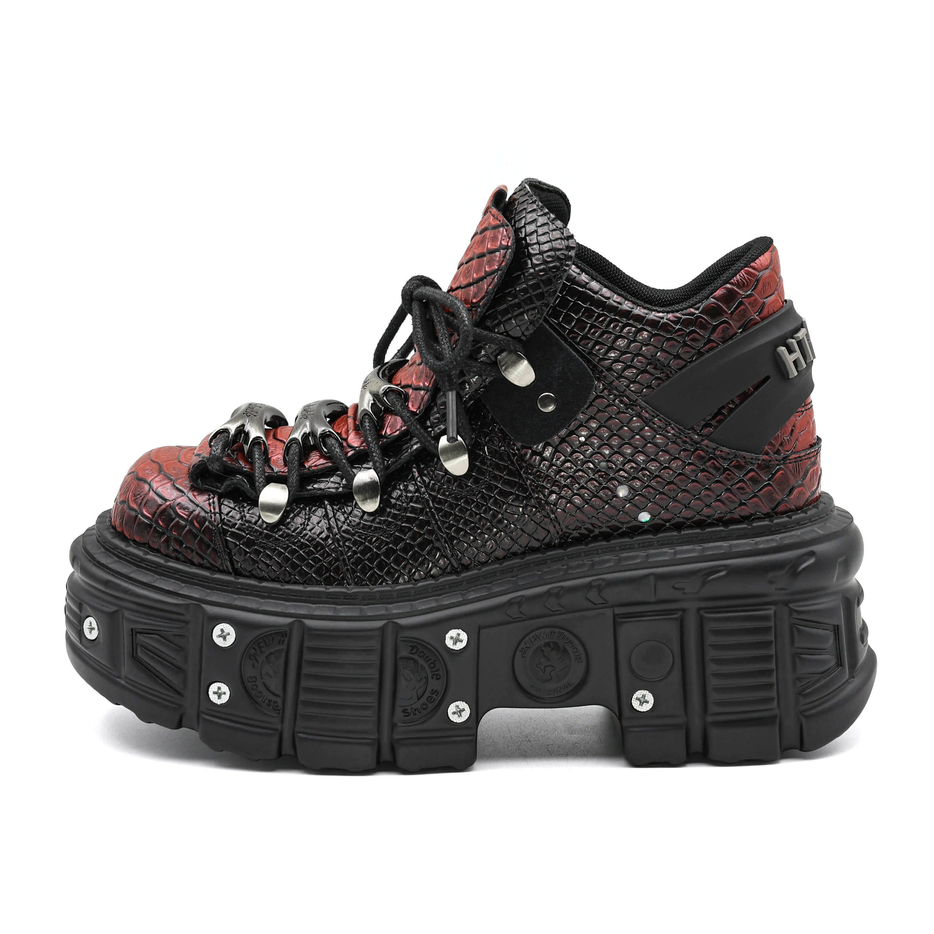 

Gothic Ankle Rock Boots 2025 New Punk Style Women Shoes Lace-up Heel Height 6CM Platform Shoes Woman Metal Decor Woman Sneakers