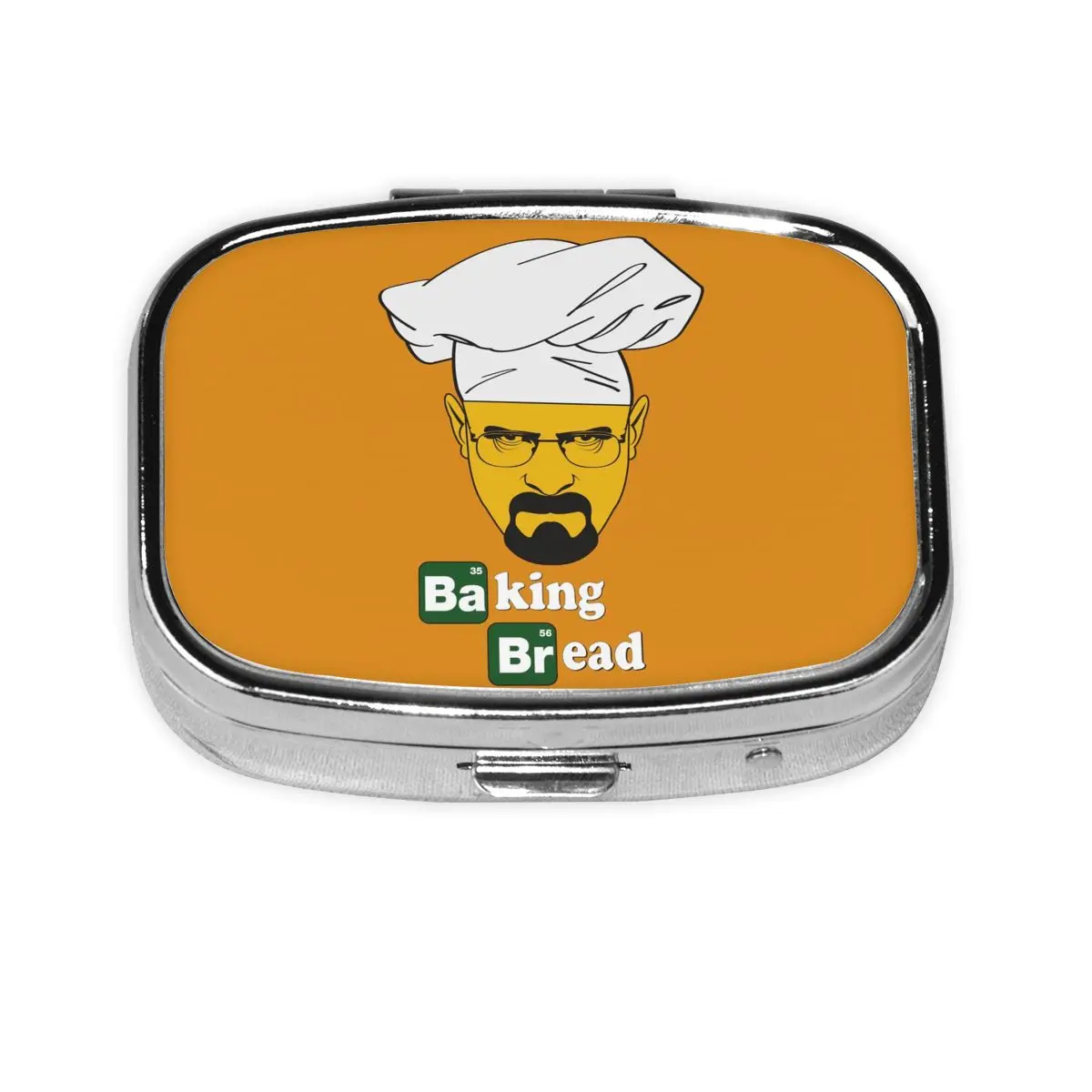 

Humor Breaking Bad Los Pollos Walter White Cook Metal Pill Box Mini 2-Compartment Square Pill Organizer Container for Purse