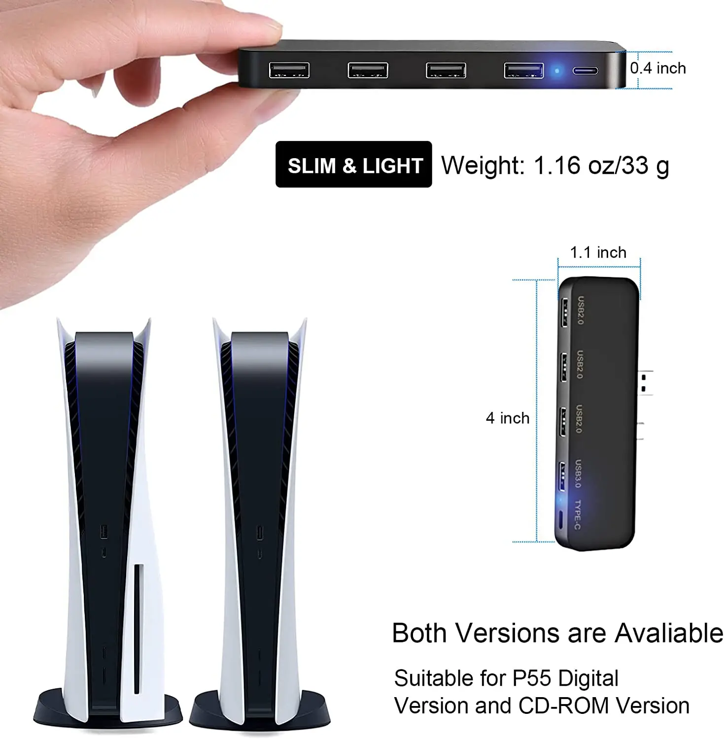 PS5 USB Hub 5 in1 PS5 accessori USB Extender caricatore adattatore di espansione ad alta velocità 4 USB-A + 1 USB-C