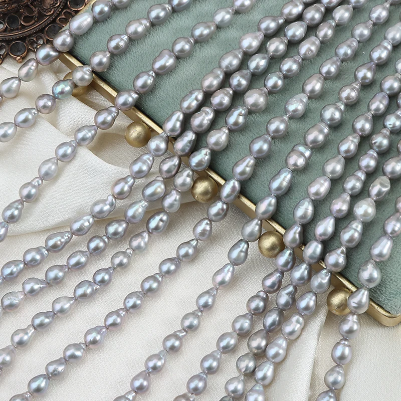 Sea-level replacement, genuine multi-layer irradiated gray 5-6mm water droplet AK Baroque pearls, DIY hand-beaded crafting.