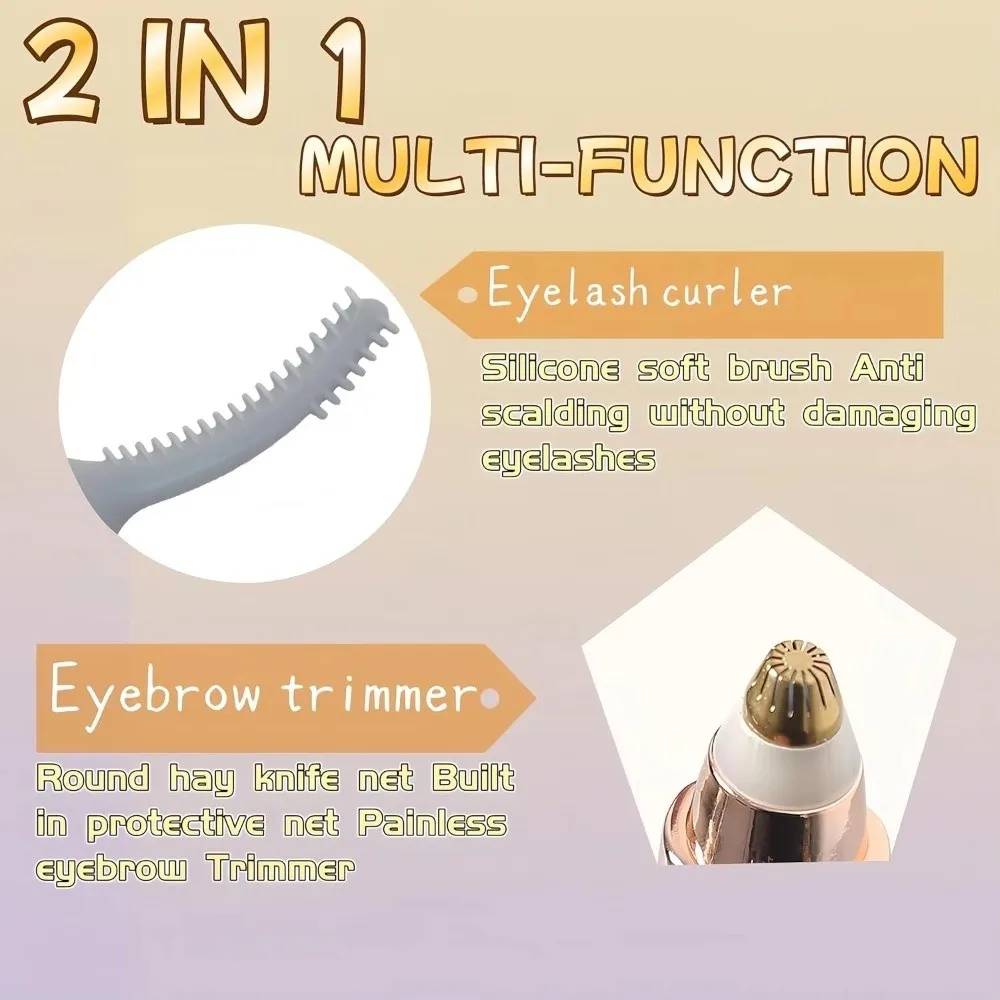 2 in 1 Heated Eyelash Curler Fast Heating Anti-Burn Electric Eyelash Curler Long-Lasting USB Rechargeable Eyebrow Trimmer