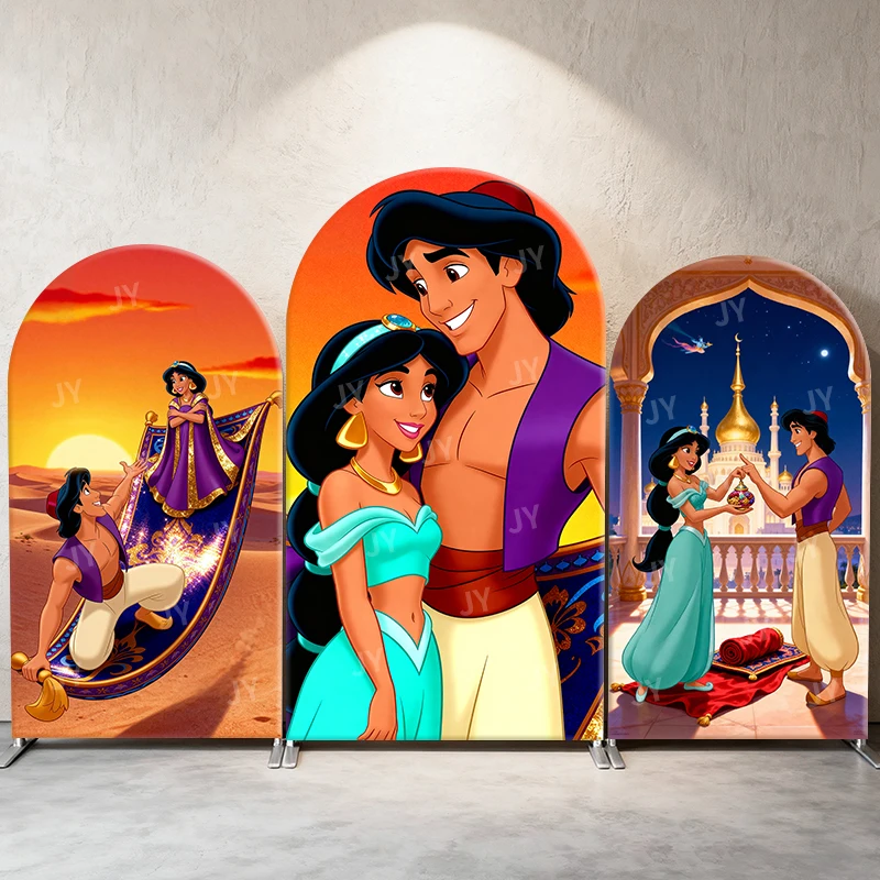 

Aladdin & Jasmine Theme Arch Backdrop Cover Fairy Tale Decor Photo Booth Prop for Kids' Birthday Party Decoration Background
